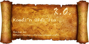 Komán Ofélia névjegykártya